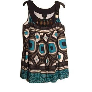Lane Bryant Woman's Brown Teal & White Cotton Aztec Top  Size 18‎
